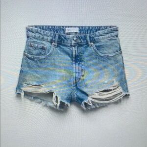 Distressed Denim Athletic Shorts